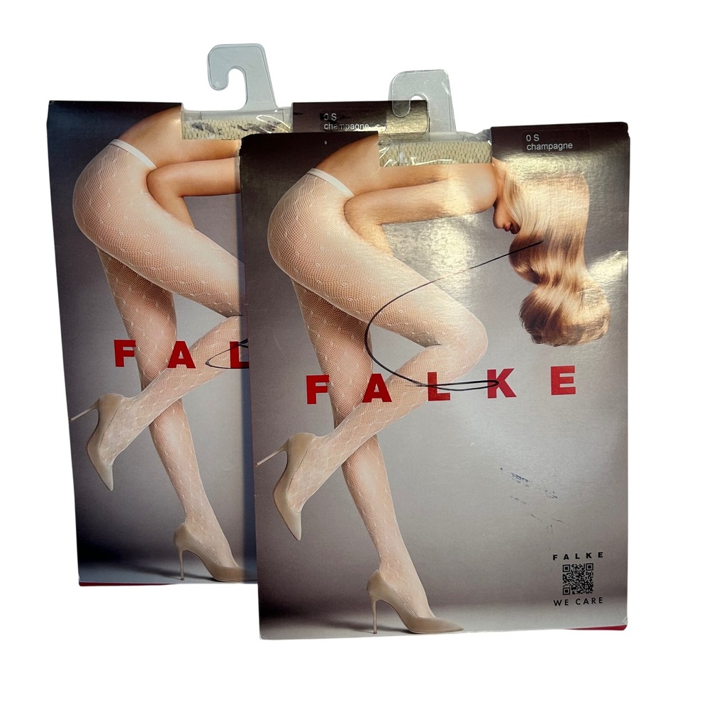 Falke‎ Womens O S Champagne Fashion Tights Stockings Made in Italy Pair Two